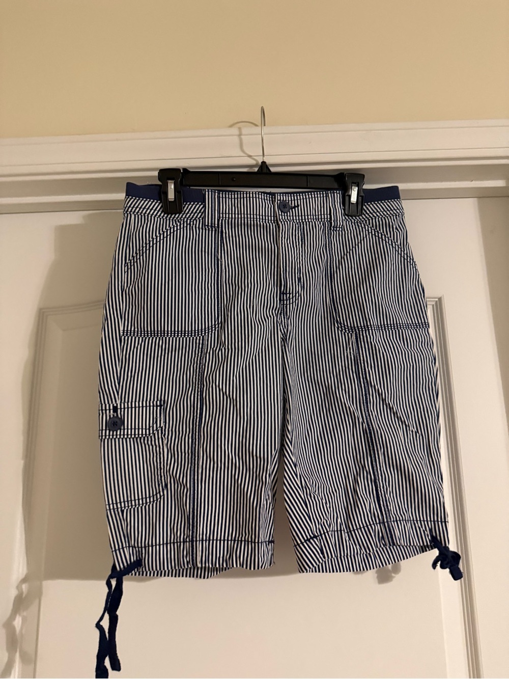 Striped Navy and White Women’s Cargo Shorts